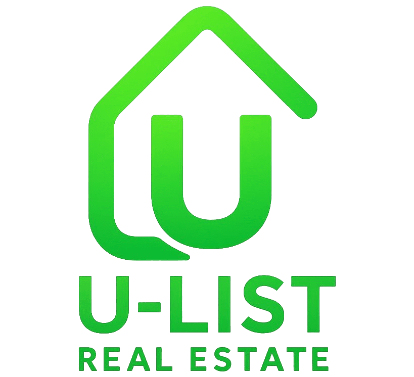 Green U-List Real Estate logo with house and U symbol.