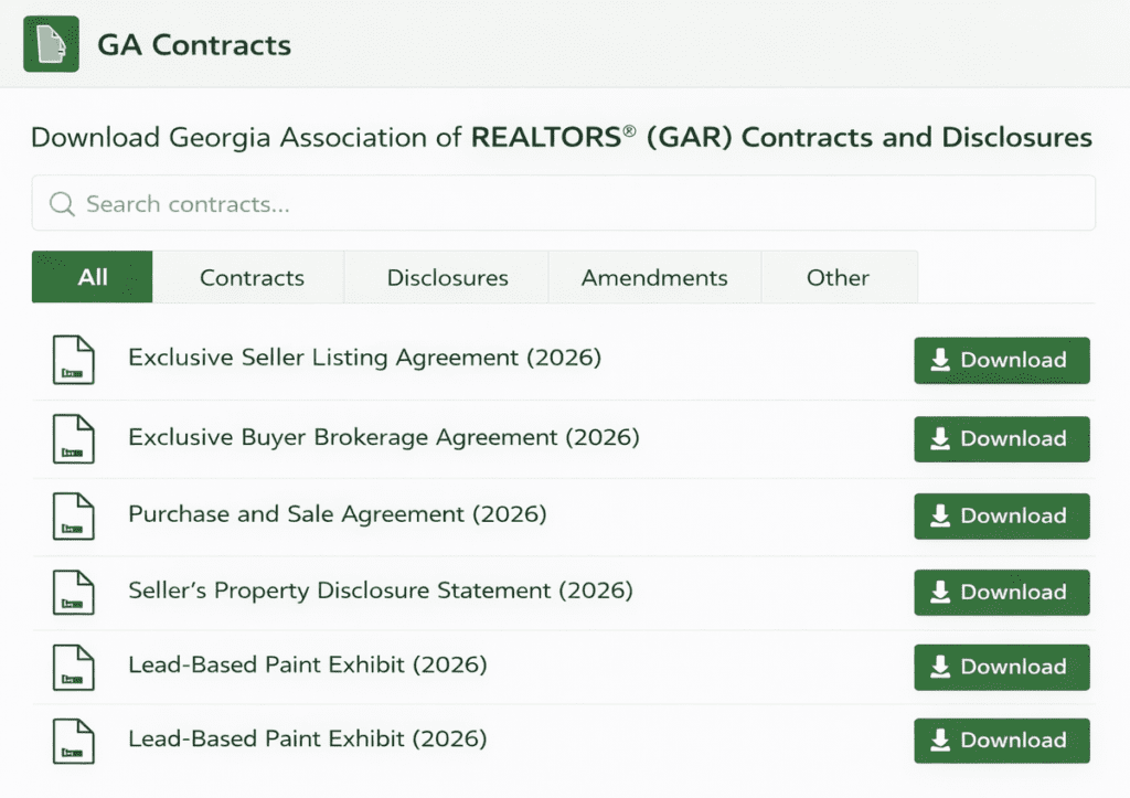 U-List Real Estate dashboard with Georgia real estate contracts and disclosures