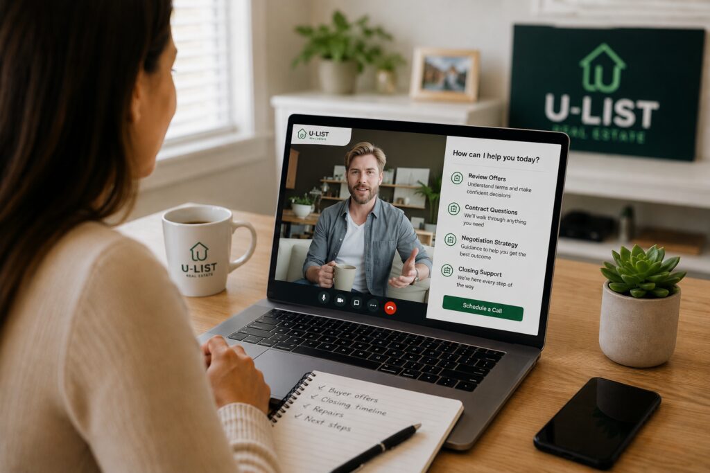 Agent video consultation on U-List laptop dashboard